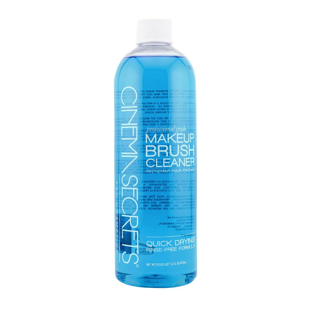 Cinema Secrets Original Blue Vanilla bottle front shows quick-clean formula for brushes