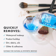 Cinema Secrets Original Blue Vanilla brush dip into solution illustrates easy, quarter-brush immersion for effective cleaning.