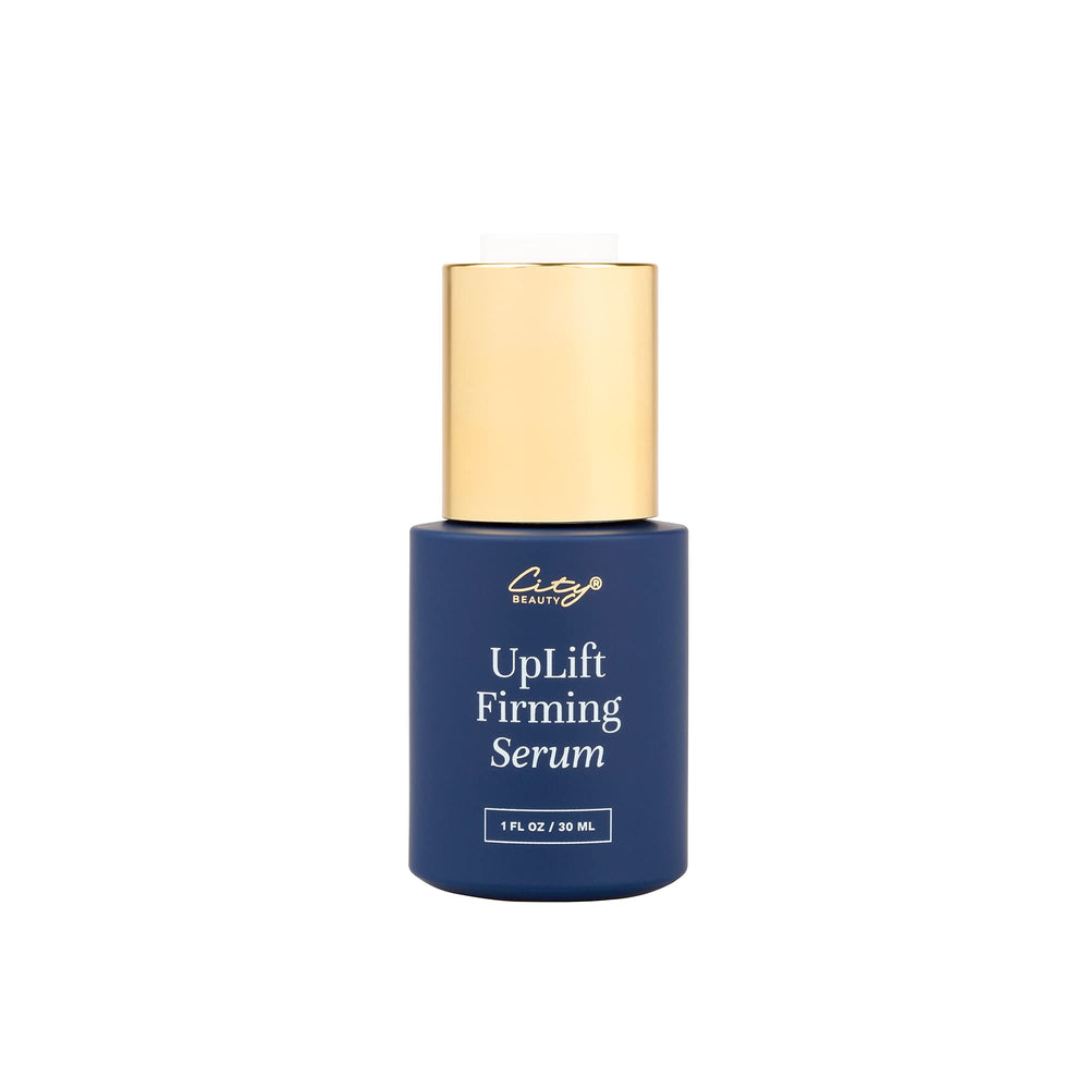 City Beauty UpLift Serum bottle closeup highlights lifting potential and premium packaging.