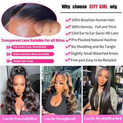 CITY GIRL 13x4 HD lace wig highlights baby hairs and natural pre-plucked hairline.