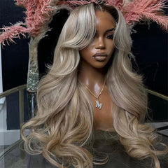 CIYOO ombre brown roots ash blonde wig, 26-inch length for versatile styling.