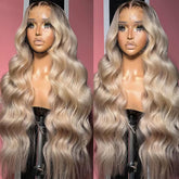 CIYOO Ombre brown roots ash blonde wig shows natural color transition for everyday wear.