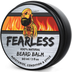 Claev beard balm 2oz tin closeup shows natural conditioning for smoother beard.