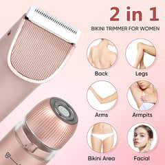 Claities bikini trimmer highlights ceramic blade for gentle shaving.