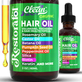 Clean Beauty Rosemary Hair Oil bottle with rosemary and castor oils for healthier-looking hair.