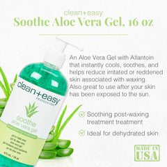 Clean + Easy Aloe Vera Gel applied on skin for post-wax soothing relief