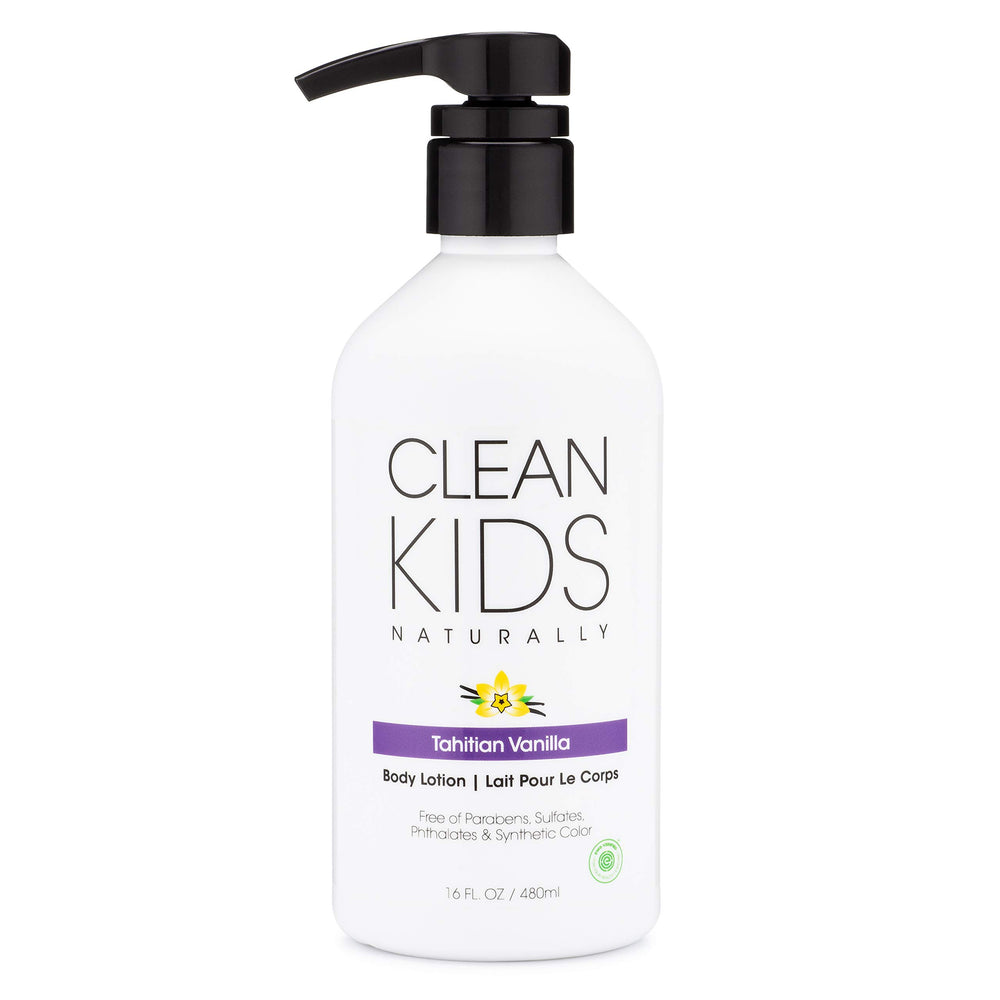 Clean Kids Naturally Tahitian Vanilla Body Lotion bottle delivers non-greasy hydration
