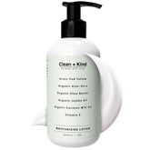 Clean + Kind daily moisturizing lotion bottle front for all-day hydration.