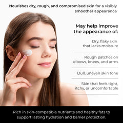 Clean + Kind lotion close-up texture shows non-greasy absorption.