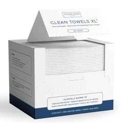 CLEAN SKIN CLUB Clean Towels XL pack shows 50 disposable towels for quick daily cleansing.