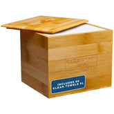 Clean Skin Club luxe-bamboo-container on counter provides stylish towel storage