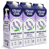 Cleancult liquid hand soap refill with wild lavender bottle showcases eco-friendly packaging for refreshed hands.