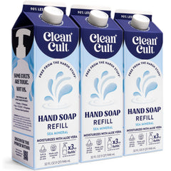 Cleancult Sea Minerals refill bottle shown with eco-friendly packaging for gentle cleansing.