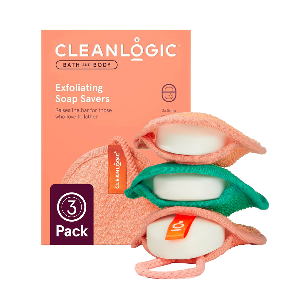 Cleanlogic bath and body exfoliating soap saver close-up showing textured pouch for smoother skin.