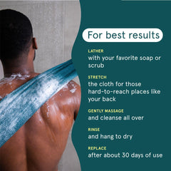 Cleanlogic Body Exfoliating Cloth in shower demonstrating effective cleaning action.