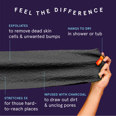 Cleanlogic charcoal detox exfoliator closeup emphasizes detoxifying texture for a refreshed complexion.
