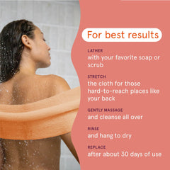 Cleanlogic exfoliating cloth in bath setting offers refreshing shower exfoliation