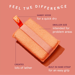Cleanlogic exfoliating scrubber textured surface for removing dirt and dead skin.