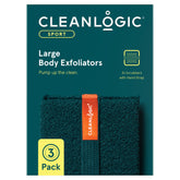 Cleanlogic Sport Exfoliating Body Scrubber pack-view shows color options for everyday cleansing.