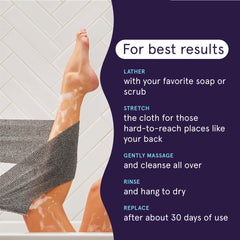 Cleanlogic textured fiber material closeup highlights lasting grip and effective exfoliation.