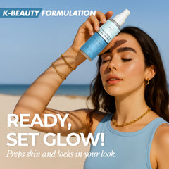 Clear Beauty face mist spray in action delivering a refreshing spritz for quick hydration.