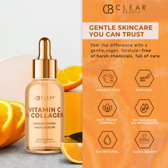 Texture swatch of Clear Beauty Vitamin C & Collagen Serum showing lightweight, non-greasy finish.