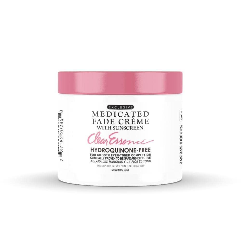 Clear Essence Exclusive Medicated Fade Creme sunscreen tube closeup for even tone and protection