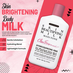Texture close-up of Clear Essence Milk lotion shows creamy hydration for dry skin