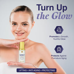 Clear Visage Collagen & Vitamin E Serum applied to skin demonstrates hydration and even tone.