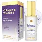 Clear Visage Collagen & Vitamin E Serum bottle closeup showing hydrating skincare benefits.