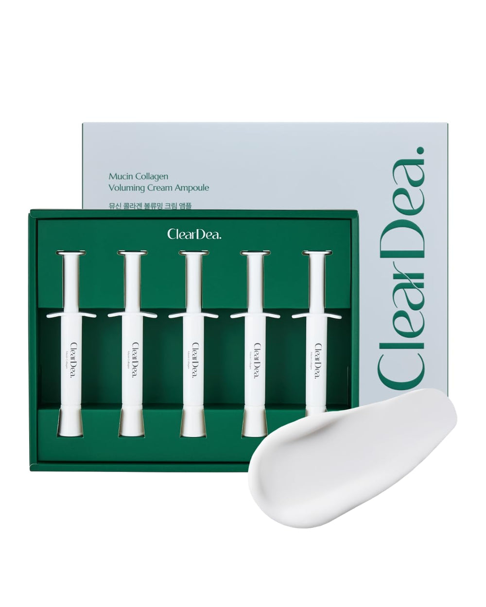 ClearDea Mucin Collagen Ampoule packaging showcases premium, hygienic dispensing.