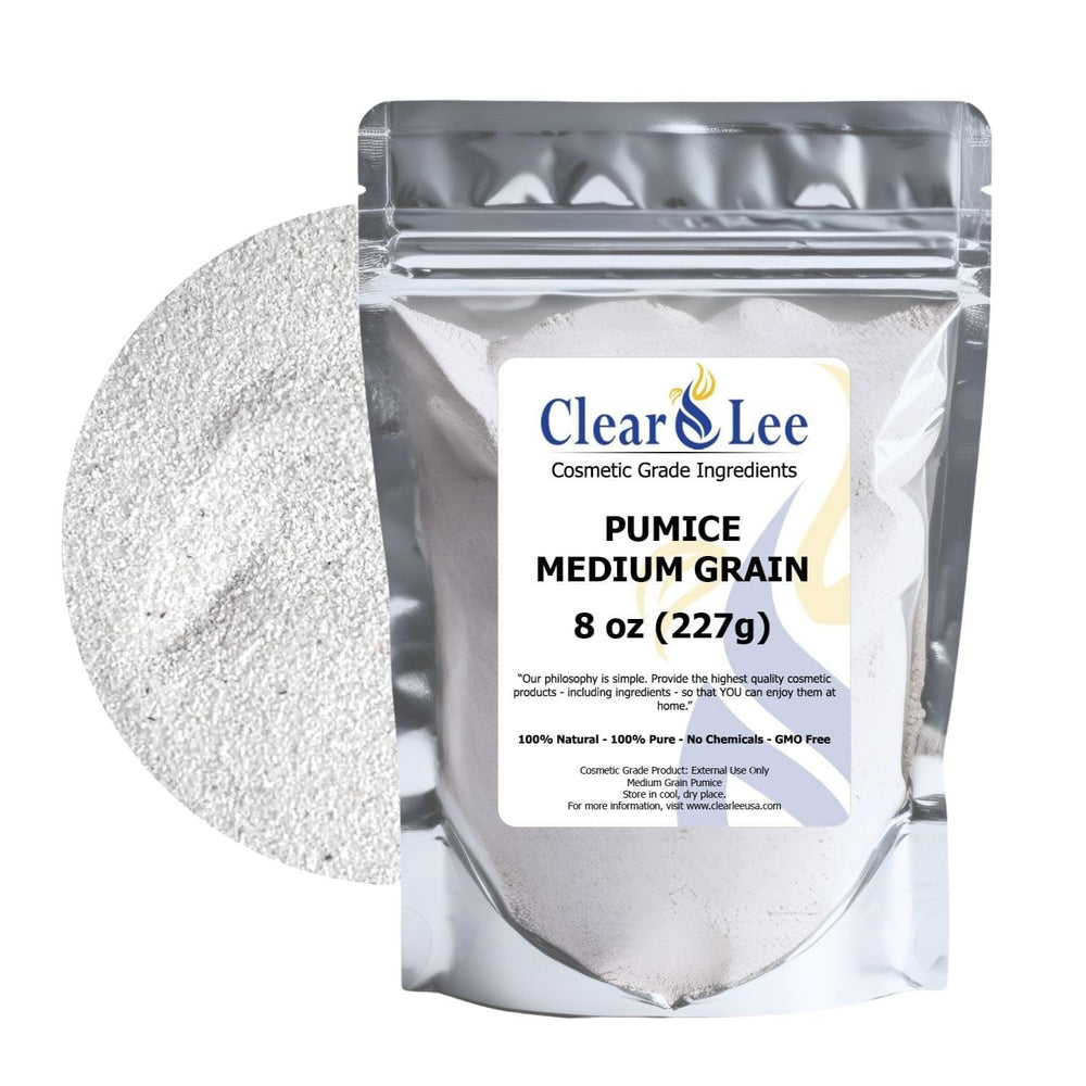 ClearLee cosmetic grade pumice packaging shown in resealable bag for easy storage