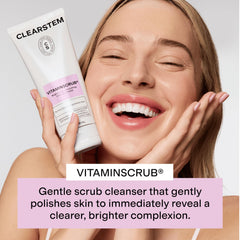 CLEARSTEM VITAMINSCRUB bamboo particles shown for gentle exfoliation and refined texture.