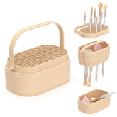 CLESOO makeup brush cleaner mat front view shows all-in-one station for faster cleanup