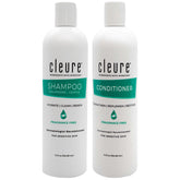 Cleure shampoo bottle front shows sulfate-free formula for sensitive skin.