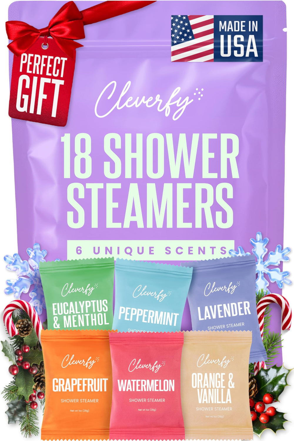 CLEVERFY shower steamers packaging shows a gift-ready spa moment for relaxed mornings