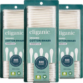Cliganic cotton swabs front pack view, 1500-count, convenient for everyday makeup removal.