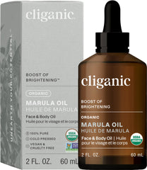 Cliganic Marula Oil bottle front showing pure oil for face and hair hydration