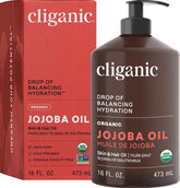 Cliganic Organic Jojoba Oil 16oz bottle with pump for easy application and long shelf life.
