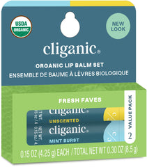 Cliganic Organic Lip Balm 2-pack front view promotes daily lip hydration.