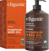 Cliganic Organic Pumpkin Seed Oil bottle for pure facial skin nourishment with omega fatty acids.
