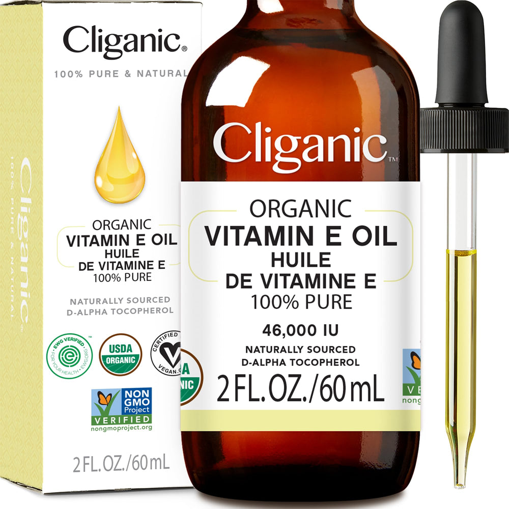 Cliganic Organic Vitamin E Oil bottle 2oz for skin nourishment