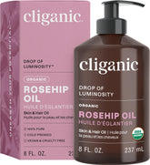 Cliganic Organic Rosehip Seed Oil bottle for pure skincare hydration.