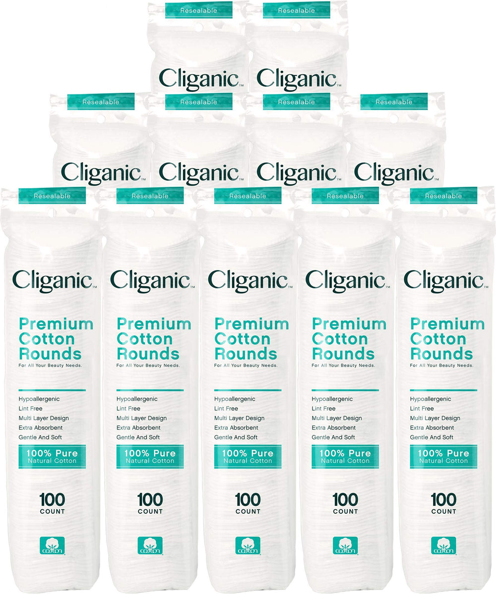 Cliganic Premium Cotton Rounds closeup—soft, lint-free surface ideal for gentle makeup removal.