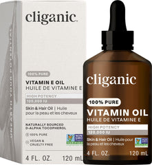 Cliganic pure vitamin E oil bottle for skin care and nourishment.