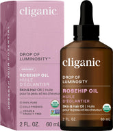 Cliganic Rosehip Oil face bottle for daily hydration and natural glow.