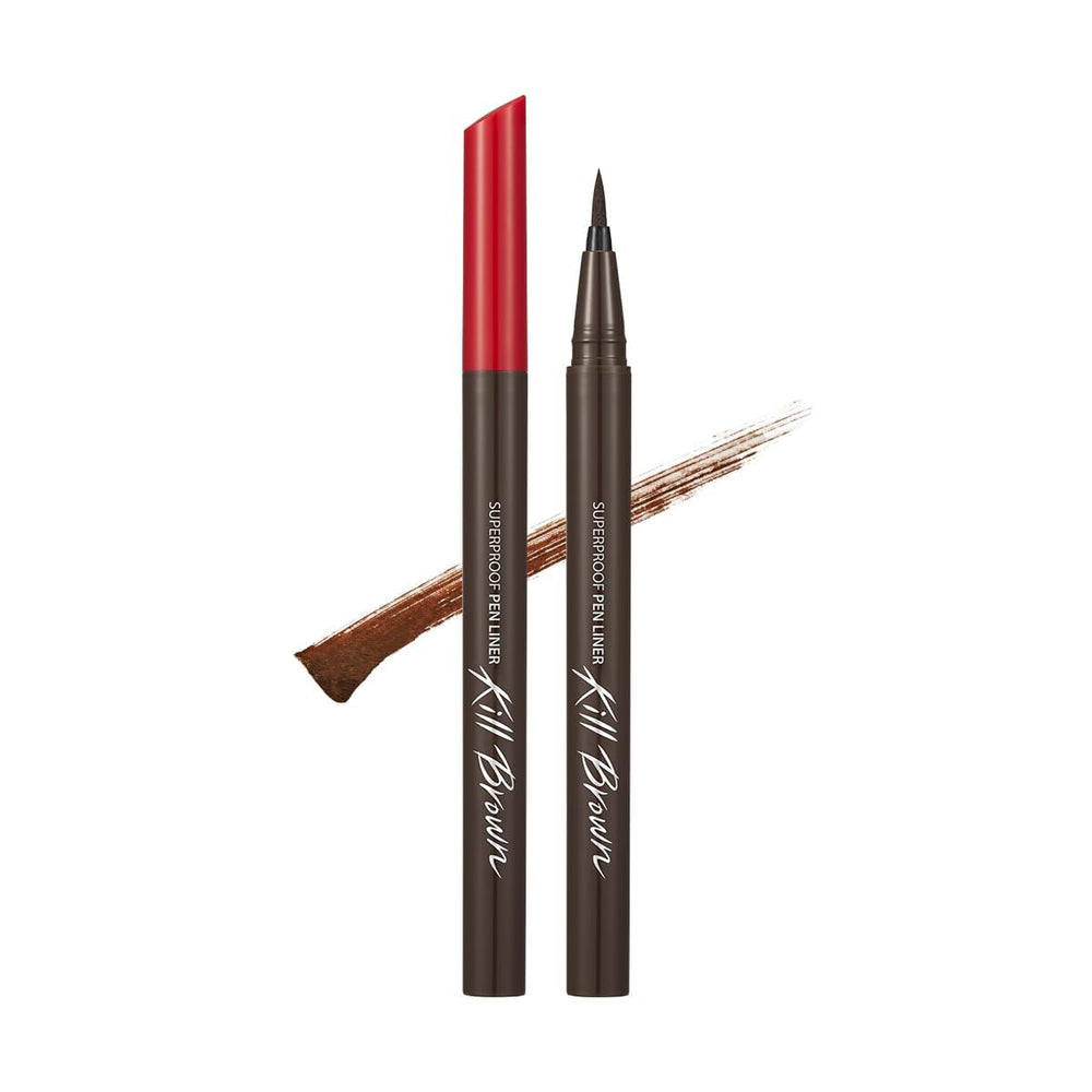 CLIO PROFESSIONAL Superproof Pen Liquid Eyeliner brown closeup with rich color finish.