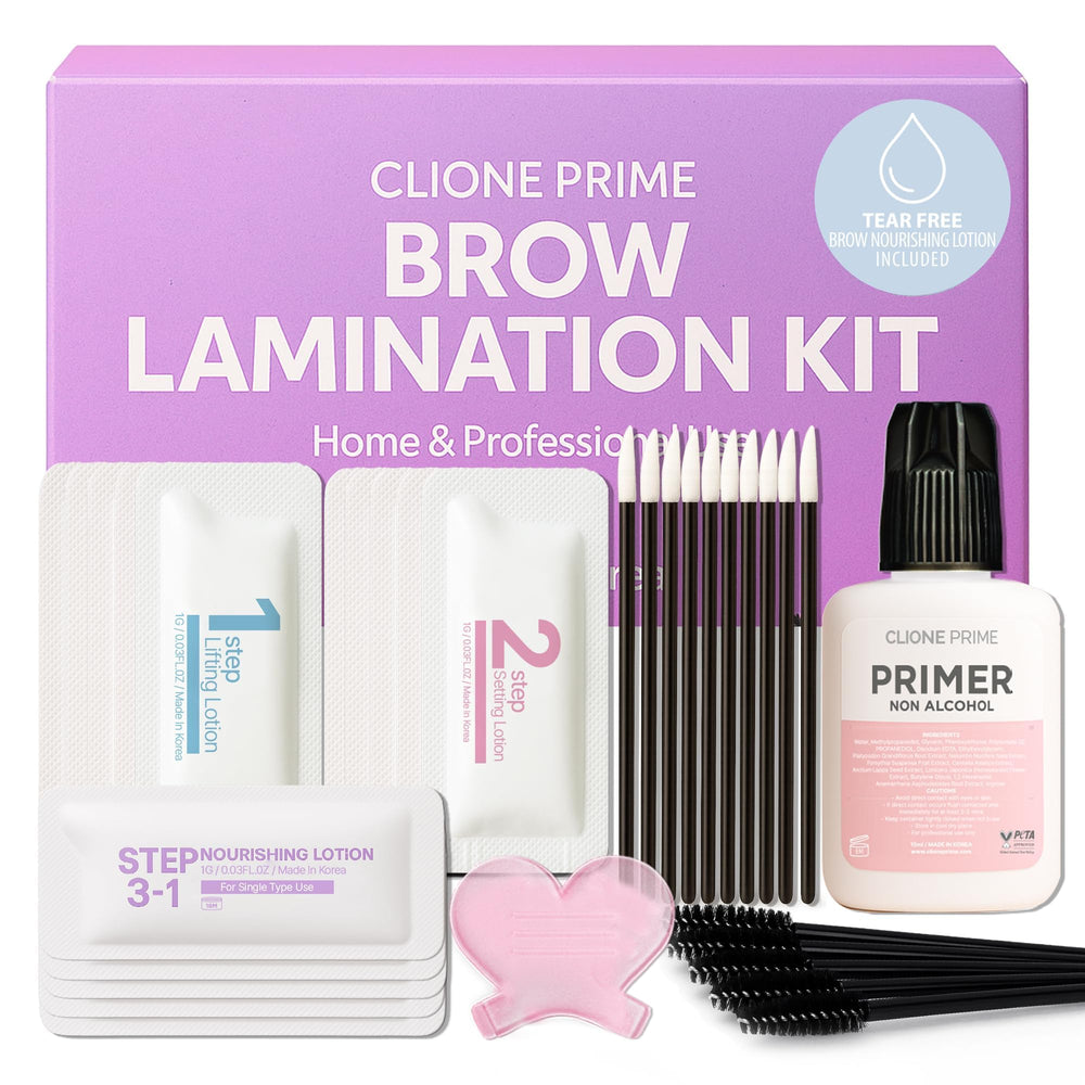 CLIONE PRIME brow lamination kit packaging showcases premium at-home styling convenience.