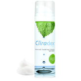 Cliradex Foam bottle closeup demonstrates gentle eyelid cleansing for daily hygiene.