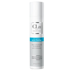 CLn Acne Cleanser bottle close-up highlighting an oil-control formula for clear pores.